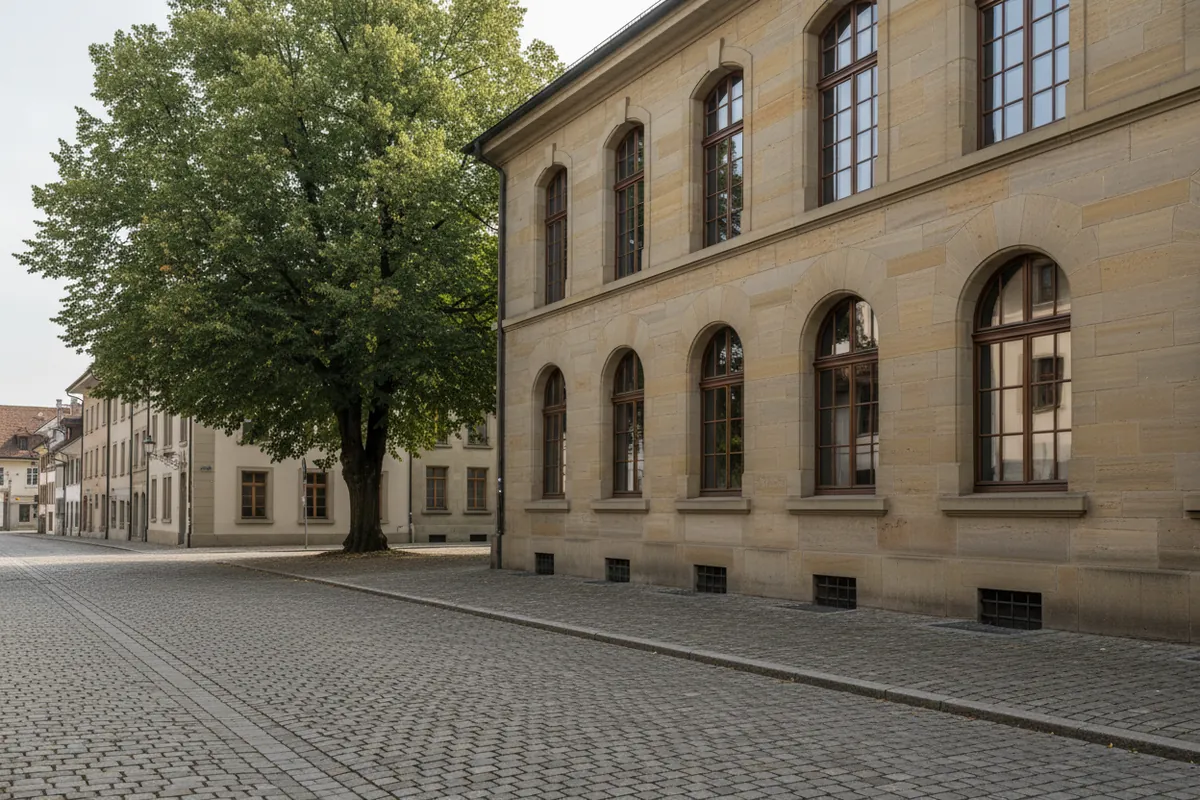 Altstadtgasse mit Verwaltungsgebäude aus Sandstein in Frauenfeld