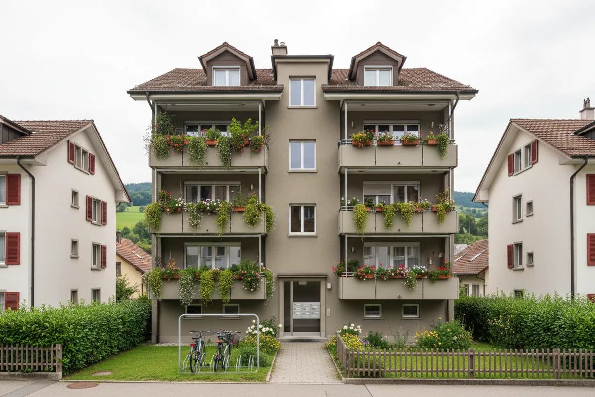 Kleines Mehrfamilienhaus mit sechs Wohnungen und Balkonen in einer Thurgauer Gemeinde